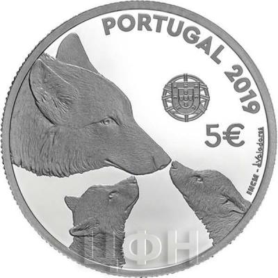 2019, 5 евро Португалия, памятная монета - «LOBO-IBÉRICO CANIS LUPUS» (аверс).jpg