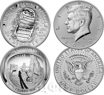 2019, США «Apollo 11 50th Anniversary 2019 Proof Half Dollar Set» (аверс).jpg