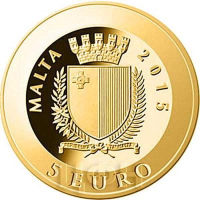 2015, Мальта 5 евро, памятные монеты «Реплика 1-3 фартинга» (аверс).jpg