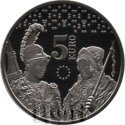 2018, Мальта 5 евро, памятные монеты «10 летт введения евро» (реверс).jpg