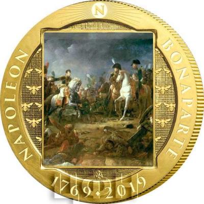 2019 год, Остров Святой Елены 1 крона «Наполеон в битве при Аустерлице. 1810. Национальный музей Версаль Франсуа Паскаль Симон Жерар» (реверс).jpg
