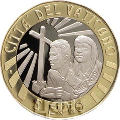 2019, 5 евро Ватикан, памятная монета - «XXXIV Всемирный день молодёжи в Панаме» (аверс).jpg