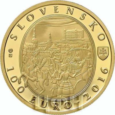 2019, 100 евро Словакия, памятная монета - «Коронации в Братиславе» (аверс).jpg