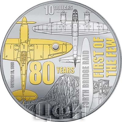 10 долларов Ниуэ 2019 год «80 YEARS FORTH BRIDGE RAID FIRST OF THE FEW» (реверс).jpg