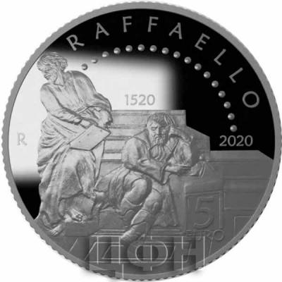 2020, 5 евро Италия, памятная монета - «500 лет со дня смерти Рафаэля Санти» (реверс).jpg