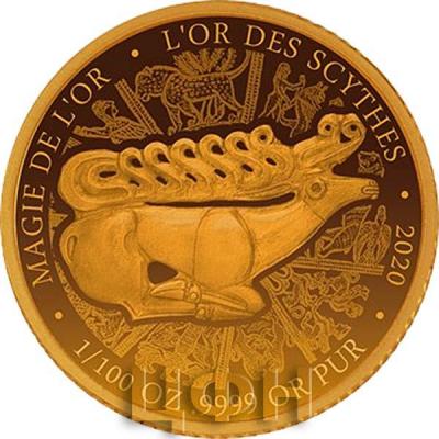 100 франков кфа Конго 2020 года «MAGIE DE L'OR ●  L'OR DES SCYTHES» (реверс).jpg