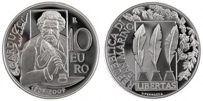27 июля 1835 года родился  Джозуэ Кардуччи (Сан Марино 10 евро 2007 год).jpg