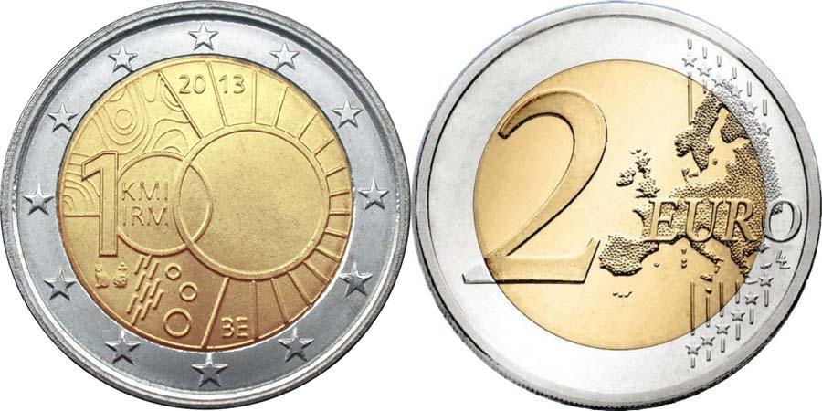2 евро, Бельгия (100-летие Королевского метеорологического института Бельгии)..jpg