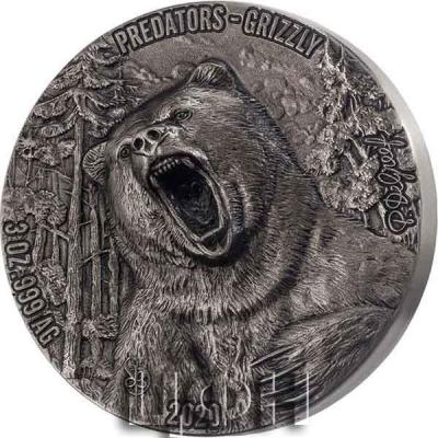 «2020 IVORY COAST 3 OUNCE PREDATORS GRIZZLY HIGH RELIEF SILVER COIN.».jpg
