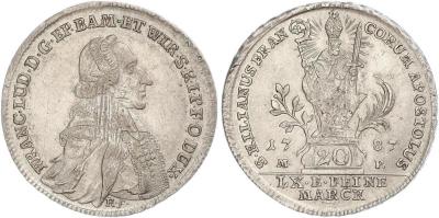 16 сентября 1730 года родился Франц Людвиг фон Эрталь. Würzburg, Bistum. Franz Ludwig von Erthal 1779-1795. 20 Kreuzer 1787..jpg