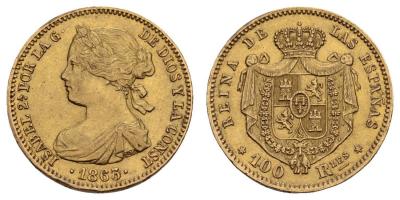 10 октября 1830 года родилась — Изабелла II (Королева Испании). Münzhandlung Ritter Spanien, Isabella II., 100 Reales 1856-1862, 7,5 g.jpg