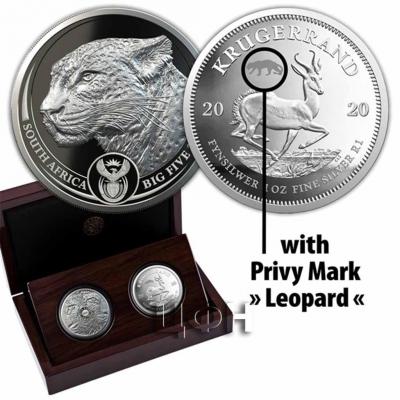 «Big Five Leopard + Krügerrand Privy Mark - Satz 2 x 1 Oz Silber - Polierte Platte».jpg