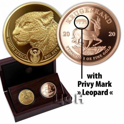 «Südafrika 2 x 1 Oz Gold 50 Rand Big Five - Leopard + Krügerrand Privy Mark - Satz (4.) 2020 PP».jpg