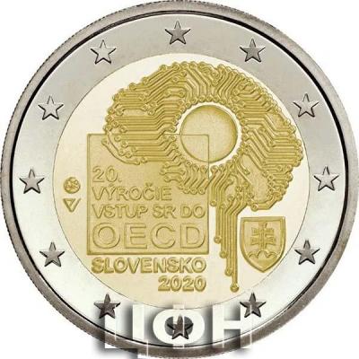 2020, 2 евро Словакия, памятная монета - «20 лет вступления в Организацию экономического сотрудничества и развития».jpg