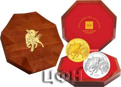 «2021 Singapore Lunar Ox Gold & Silver 5 troy oz 2-Coin Set».jpg