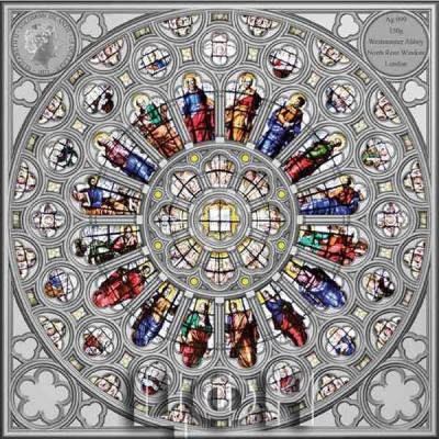 «WESTMINSTER ABBEY NORTH ROSE WINDOW LONDON – GLASS WINDOWS COLLECTION – 2021 150 GRAMS PURE SILVER COIN – MINTAGE OF 300 – SOLOMON ISLANDS».jpg
