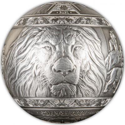 «BIG FIVE LION Spherical 1 Kg Kilo Silver Coin 1000 Francs Djibouti 2021 Antique Finish» 1.jpg