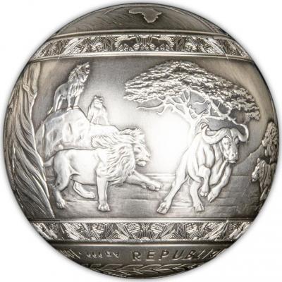 «BIG FIVE LION Spherical 1 Kg Kilo Silver Coin 1000 Francs Djibouti 2021 Antique Finish»3.jpg