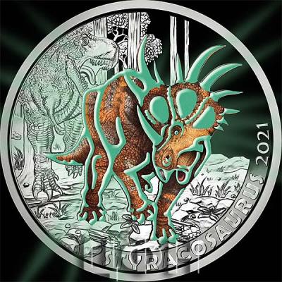 «STYRACOSAURUS ALBERTENSIS Supersaurus Glow In The Dark Coin 3€ Euro Austria 2021.».jpg