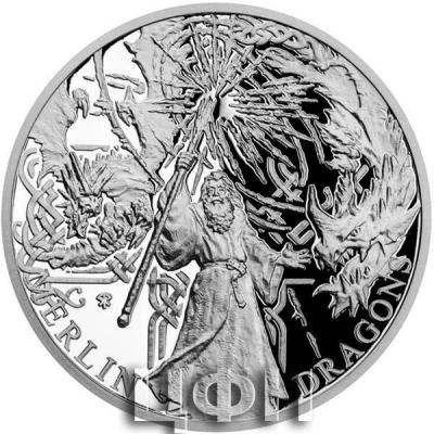 «Stříbrná mince Legenda o králi Artušovi - Merlin a draci proof».jpg