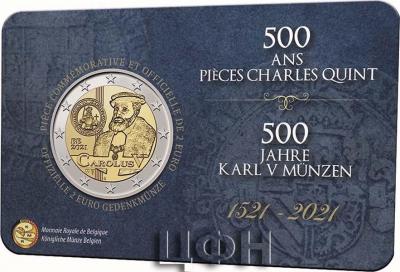 «Pièce de 2 euros Belgique 2021 « 500 ans pièces Charles Quint » BU dans une coincard FR.».jpg
