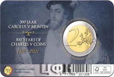 «Pièce de 2 euros Belgique 2021 « 500 ans pièces Charles Quint » BU dans une coincard FR».jpg