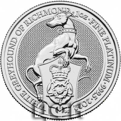«£100 The Queen's Beasts 2022 White Greyhound of Richmond 1oz Platinum Bullion Coin».jpg