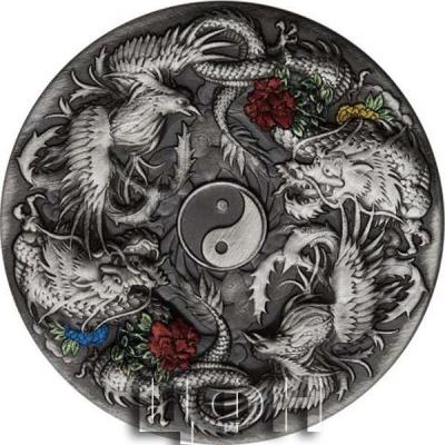 «Double Dragon and Dragon Phoenix with Yin Yang 2oz Silver Antiqued Coin».jpg