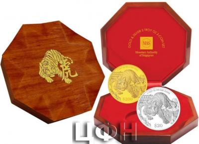 «2022 Singapore Lunar Tiger Gold & Silver 5 troy oz 2-Coin Set.».jpg