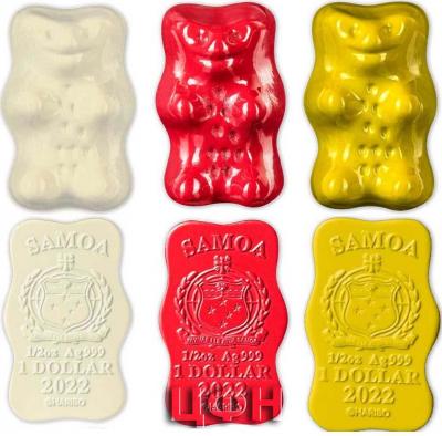 «1 Dollar HARIBO GOLDBEARS 3D Shaped Set 6 Silver Coins 1$ Samoa 2022 Prooflike».jpg