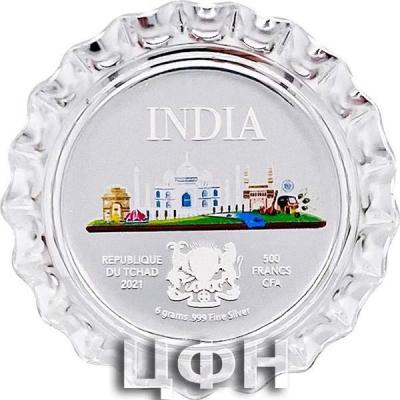 «2021 Chad 6 gram World Landmarks - India Bottle Cap Proof Silver Coin .999 Fine (In Cap).».jpg
