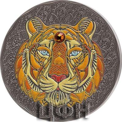 «TIGER Mandala Art 1 Kg Kilo Silver Coin 1000 Cedis Ghana 2022 Antique Finish».jpg