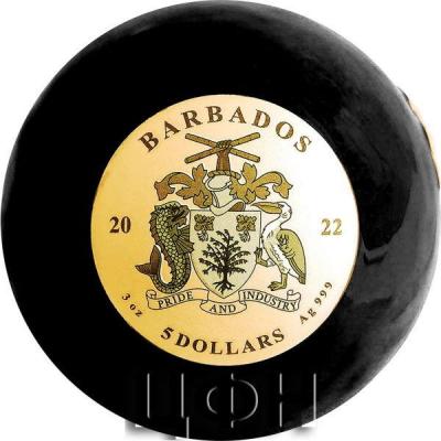 «5 Dollars BLACK PANGEA BLUE MARBLE Gilded Spherical 3 Oz Silver Coin 5$ Barbados 2022 BU-Brilliant Uncirculated».jpg