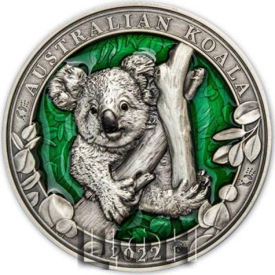 «5 Dollars AUSTRALIAN KOALA Colours of Wildlife 3 Oz Silver Coin 5$ Barbados 2022 Antique Finish.».jpg
