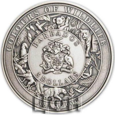 «5 Dollars 3 Oz Silver Coin 5$ Barbados Antique Finish».JPG