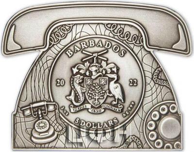 «5 Dollars ALEXANDER GRAHAM BELL 100th Anniversary Shaped 3 Oz Silver Coin 5$ Barbados 2022 Antique Finish».jpg