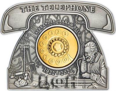«5 Dollars ALEXANDER GRAHAM BELL 100th Anniversary Shaped 3 Oz Silver Coin 5$ Barbados 2022 Antique Finish.».jpg