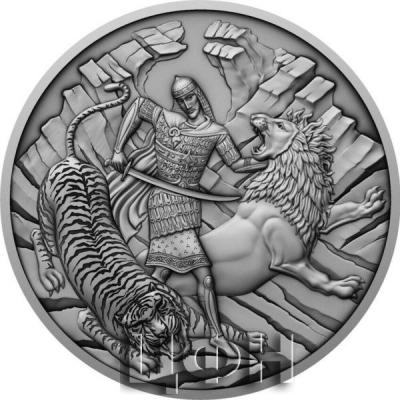«1 Dollar TARIEL FIGHTING THE WILD BEASTS 1 Oz Silver Coin 1$ Niue 2022 Antique Finish».jpg