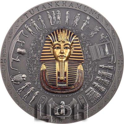 «20 Dollars TUTANKHAMUN’S TOMB 1922 Archeology Symbolism Colored 3 Oz Silver Coin 20$ Cook Islands 2022 Antique Finish».jpg