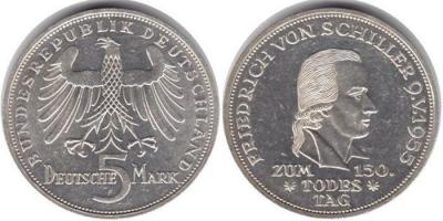 «5 марок 1955 - Фридрих Шиллер, Германия».jpg