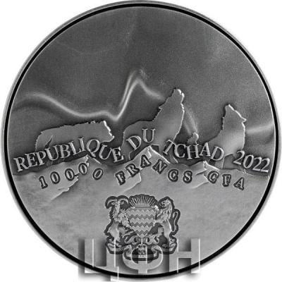 «HOWLING WOLF IN THE NORTHERN LIGHTS 2 Oz Silver Coin 10000 Francs Chad 2022 Antique Finish.».jpg