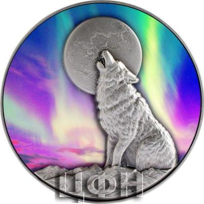 «HOWLING WOLF IN THE NORTHERN LIGHTS 2 Oz Silver Coin 10000 Francs Chad 2022 Antique Finish».jpg