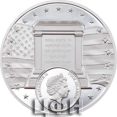 «5 Dollars UNKNOWN SOLDIER by Miles Standish 1 Oz Silver Coin 5$ Cook Islands 2022 Proof ».jpg