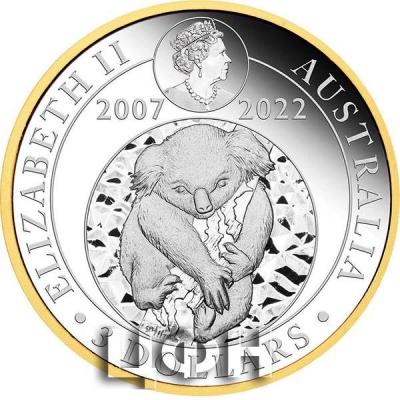 «3 Dollars AUSTRALIAN KOALA 15th Anniversary 3 Oz Silver Coin 3$ Australia 2022 Proof.».jpg