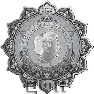 «SOLOMON ISL 5 Dollars 2022 – Antilope of the Fourth Chakra – 2 oz 0.999 silver Proof – mintage 1,500 – diameter 48.6 mm».JPG