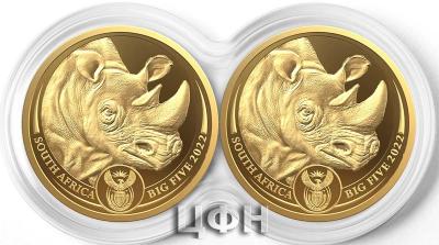 «2022 BIG 5 – 2ND SERIES – GOLD PROOF DOUBLE COIN SET ¼OZ – THE RHINO».JPG