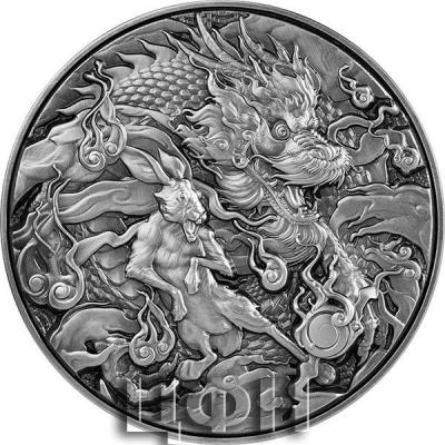 «10 Dollars CHINESE DRAGON AND RABBIT Auspicious Dragon Zodiac 2 Oz Silver Coin 10$ Tokelau 2023 Antique».jpg