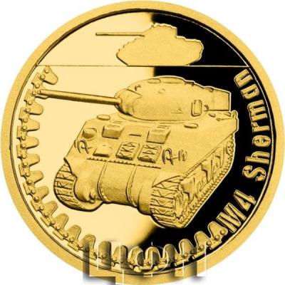 «5 Dollars M4 SHERMAN Armored Vehicles 0.10 Oz Gold Coin 5$ Niue 2022 Proof».jpg