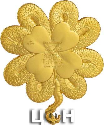 «FOUR LEAF CLOVER DRAGON Gilded 1 Oz Silver Coin 5000 Francs Chad 2023 Antique Finish».jpg