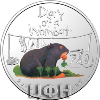 «20th anniversary of Diary of a Wombat - 20c Coloured Uncirculated 2022 Copyright».jpg